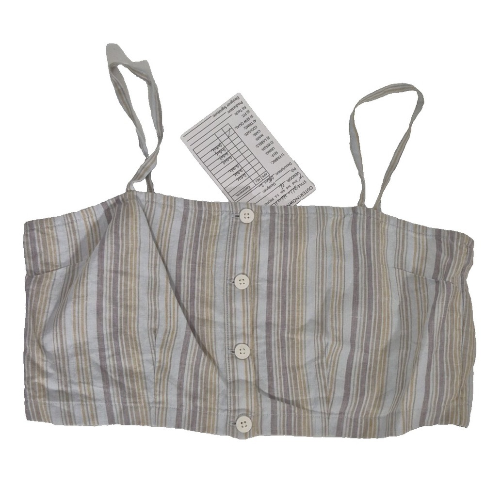 Outerknown Top Womens‎ S Gray Striped Fashion Sample Button Up Empire Crop NEW